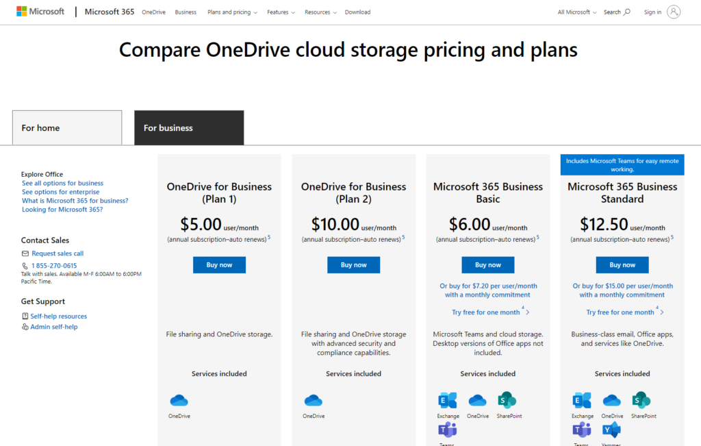 Compare OneDrive cloud storage pricing and plans