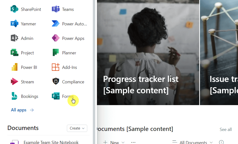 App launcher in Microsoft 365 > Forms