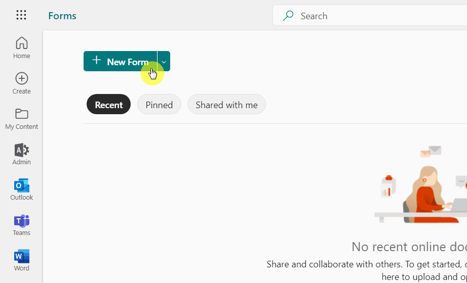 + New Form in Microsoft Forms