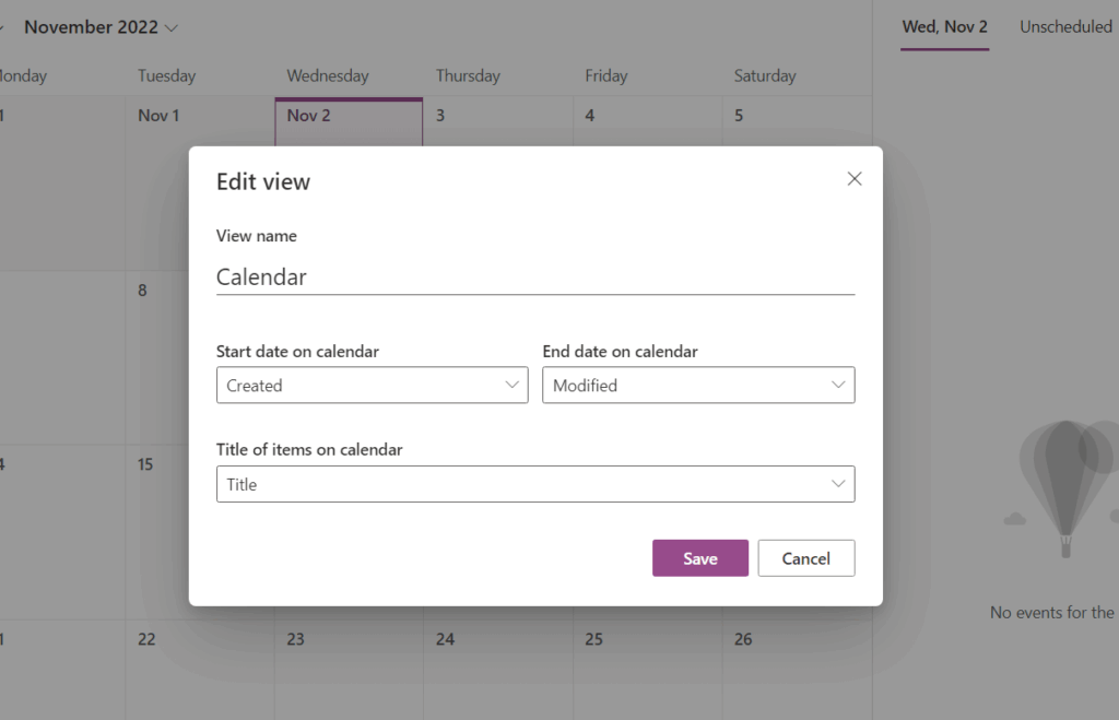 Edit calendar view