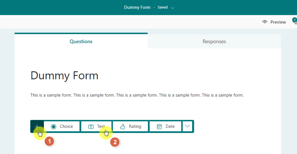 Add new text question in Microsoft Forms