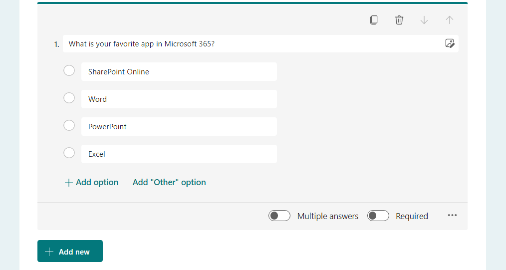 Choice question in Microsoft Forms