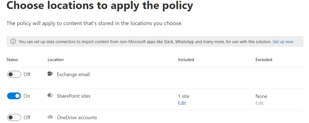Choose locations to apply the policy