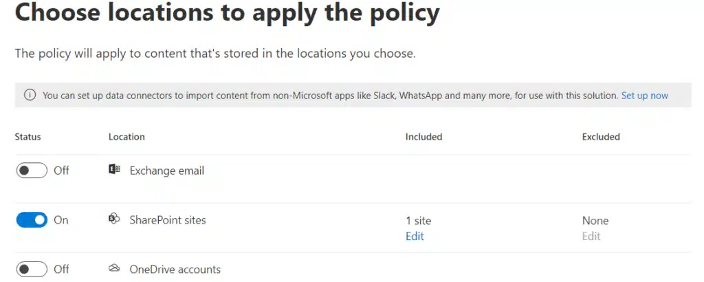 Choose locations to apply the policy