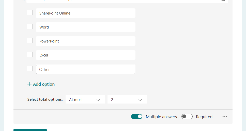 Multiple answers + add other option