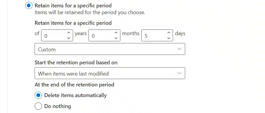 Retain items for a specific period