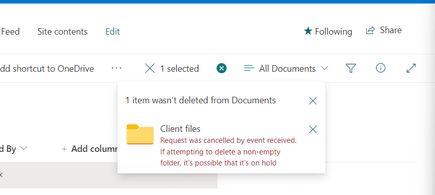 Item wasn't deleted from documents