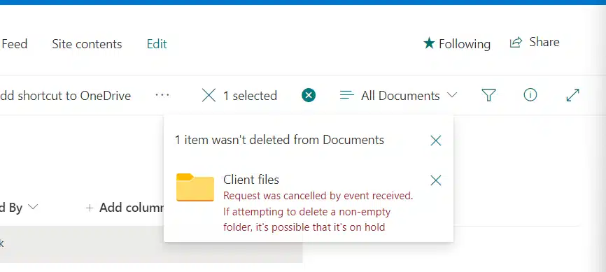 Item wasn't deleted from documents