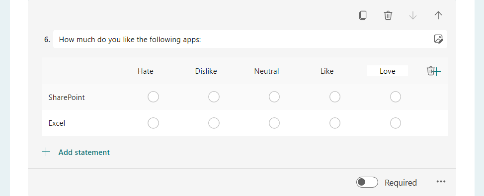 Likert question in Microsoft Forms