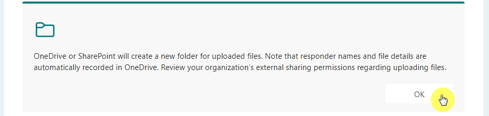 Notification: OneDrive or SharePoint will create a new folder for uploaded files.