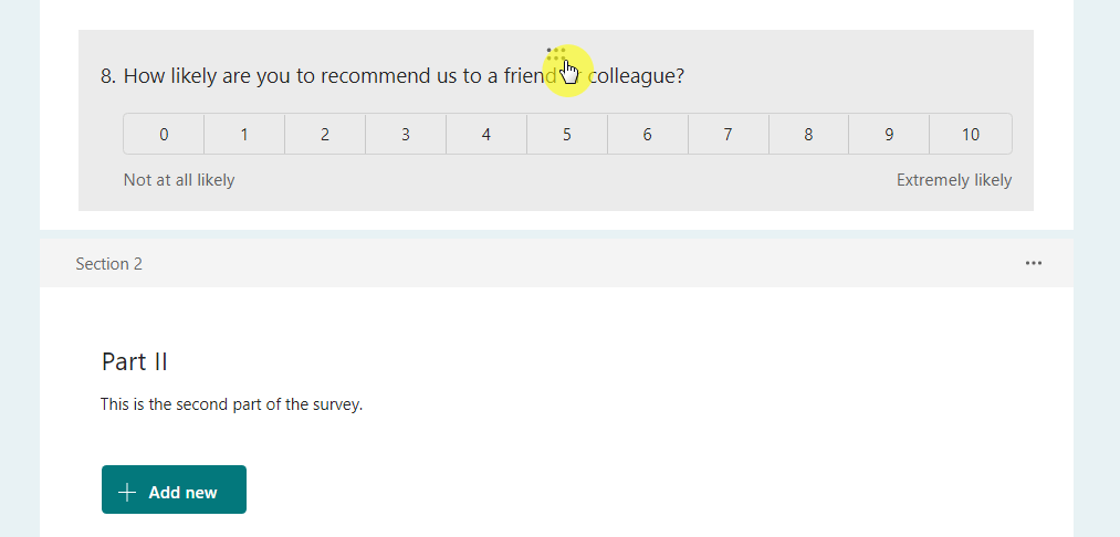 Move icon on a question