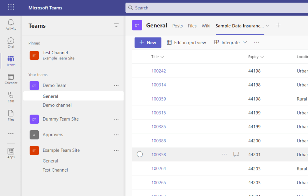 Lists inside a tab in Microsoft Teams