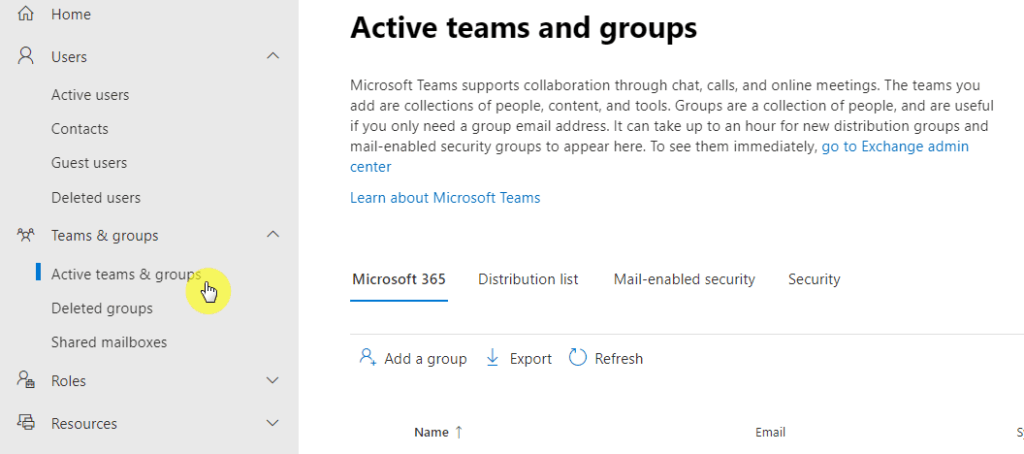 Active teams and groups