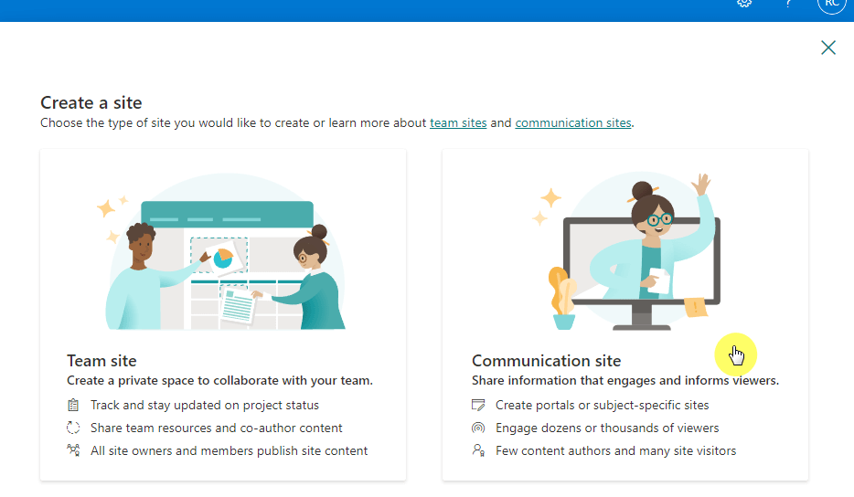 Create a communication site