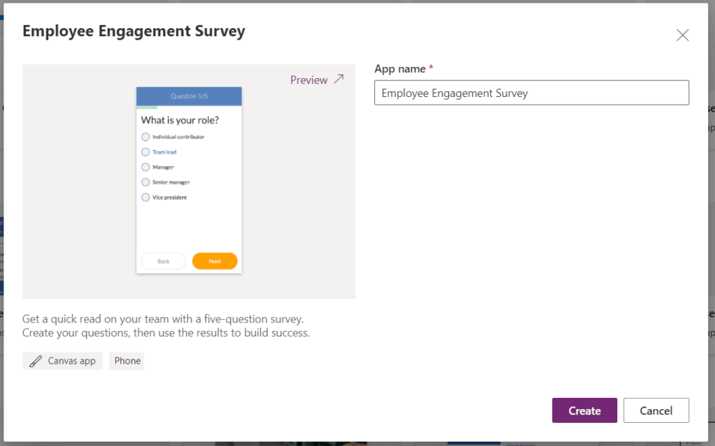 Employee Engagement Survey Microsoft Power Apps template