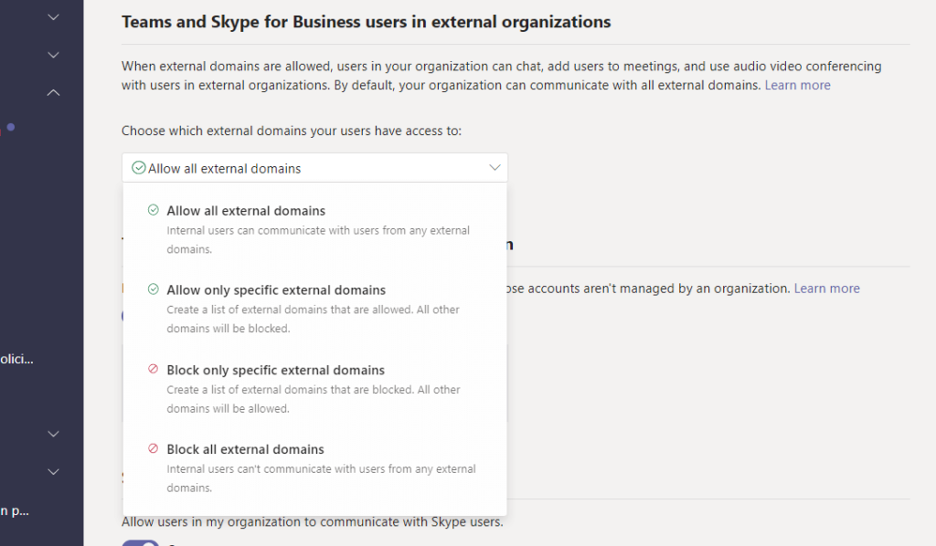 Teams and Skype for Business users in external organizations