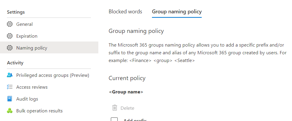 Group naming policy