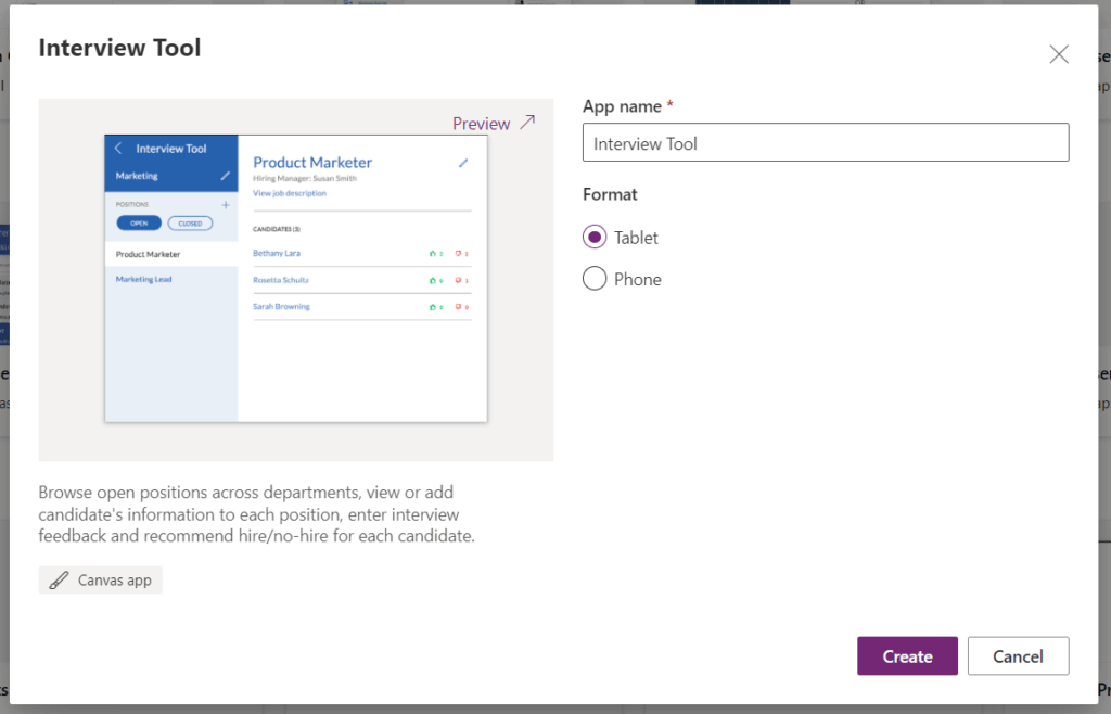 Interviewer Tool Power Apps template