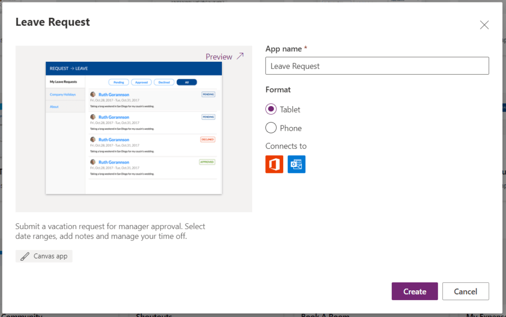 Leave Request Microsoft Power Apps template