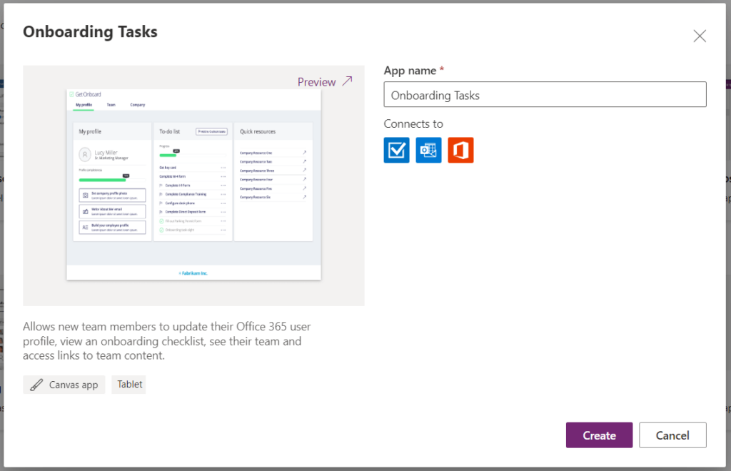 Onboarding Power Apps template