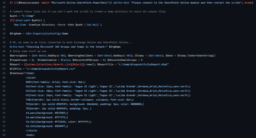 PowerShell Teams activity report code