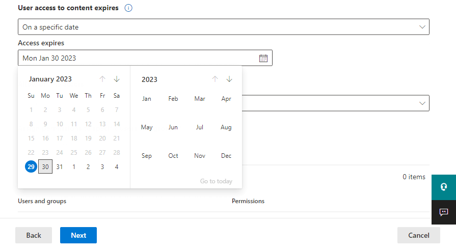 User access to content expires on a specific date - sensitivity labels