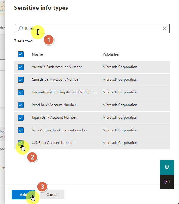 Select and add bank account number