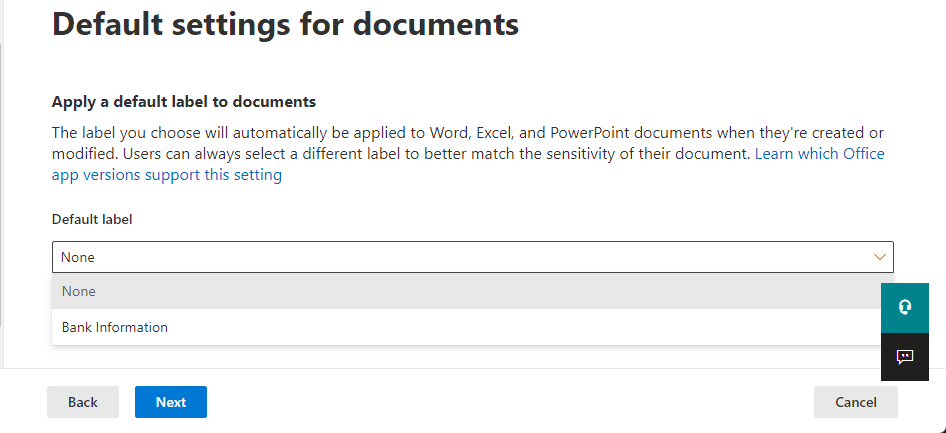 Default settings for documents