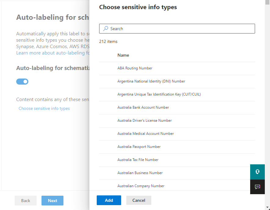 Auto-labeling for schematized data assets (preview) - sensitivity labels