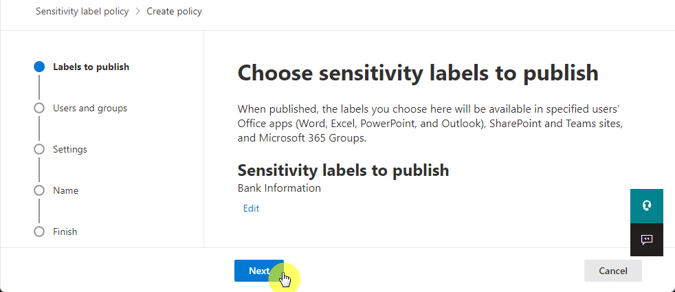 Choose sensitivity labels to publish
