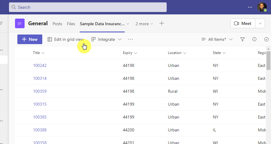 Edit in grid view button