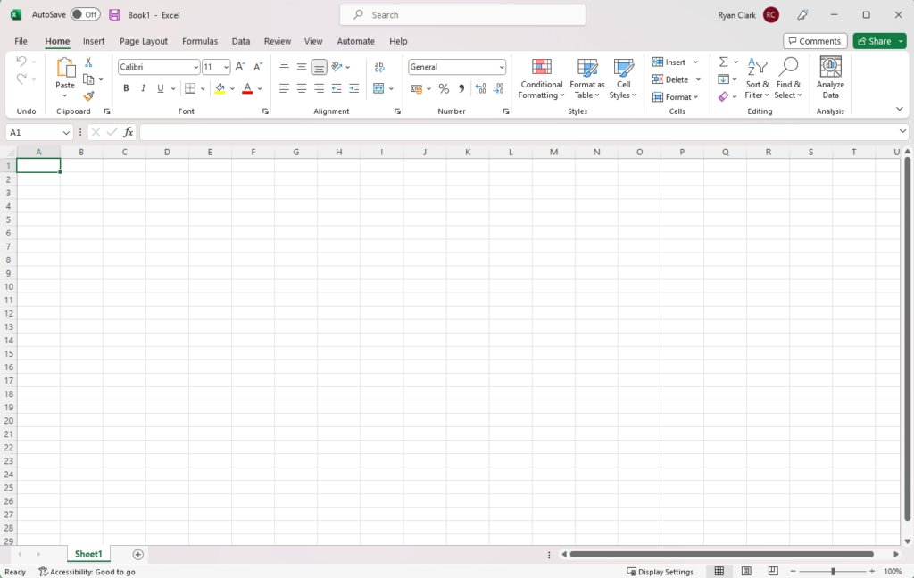 Interface of Excel
