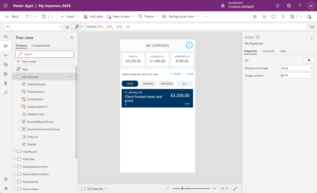 Editing the my expenses template