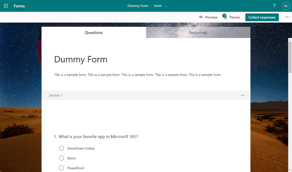 Interface of Forms