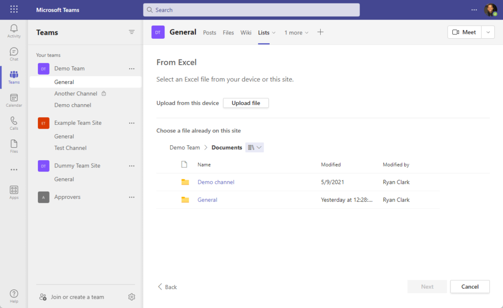 Select an Excel file from your device or this site