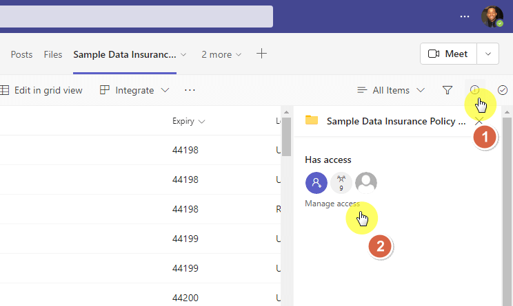 Manage access link on the details pane