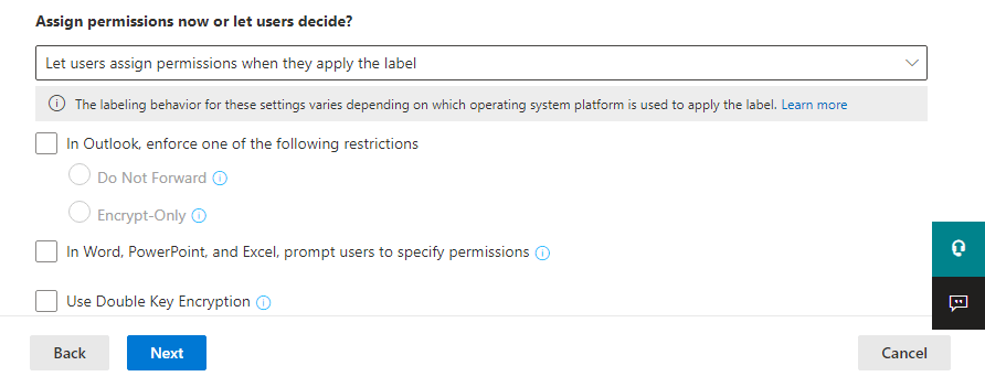 Let users assign permissions when they apply the label