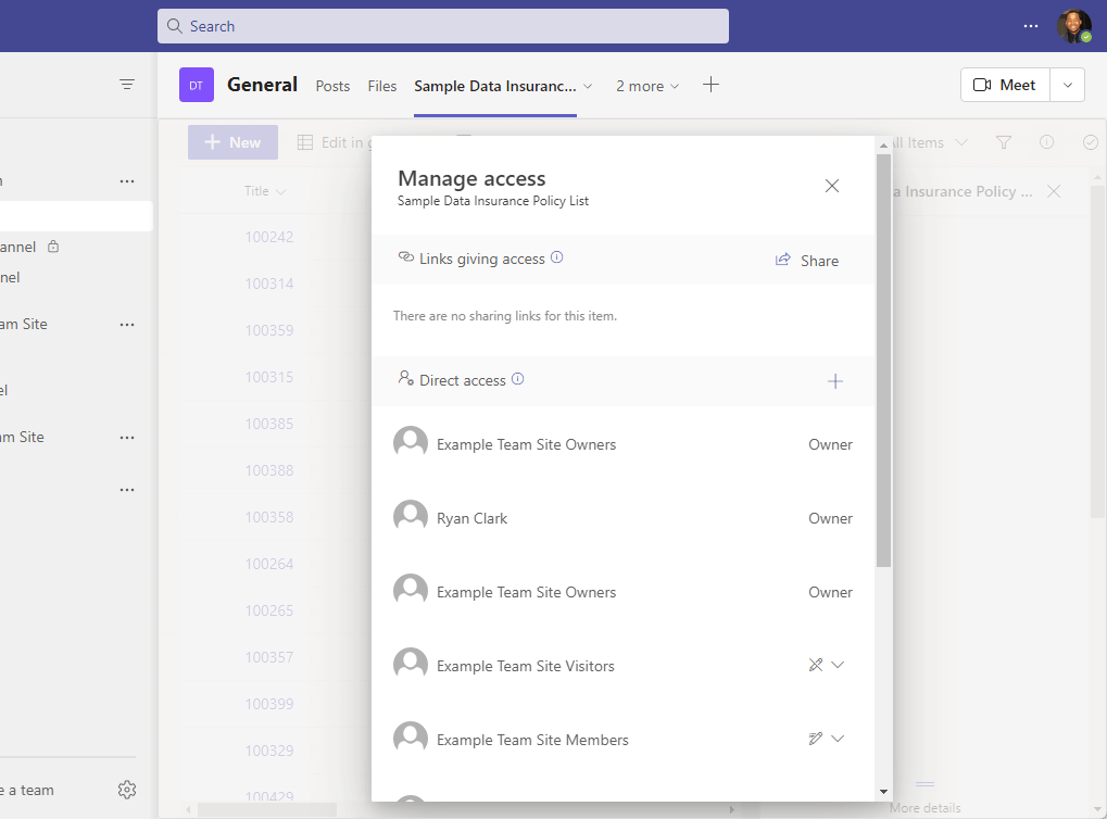 Manage access of the whole list