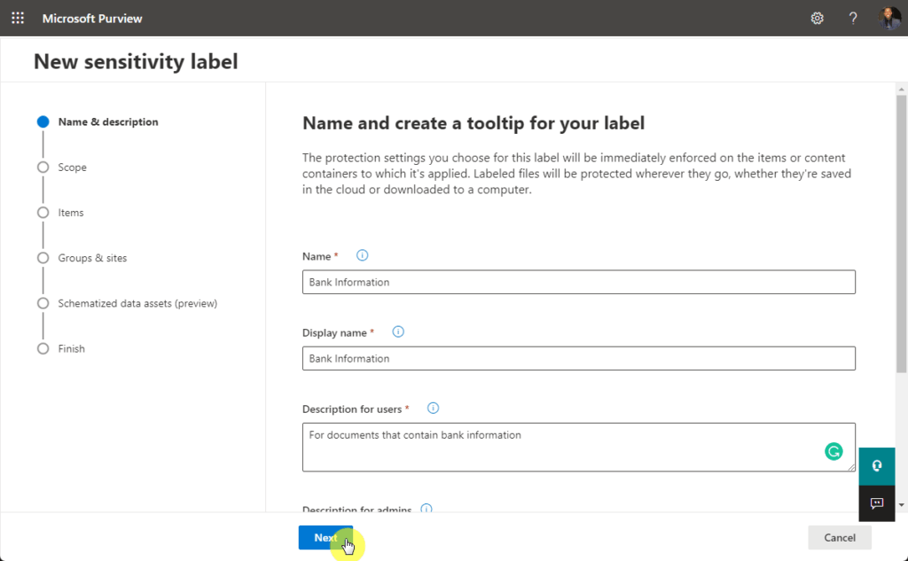 Name and create a tooltip for your label