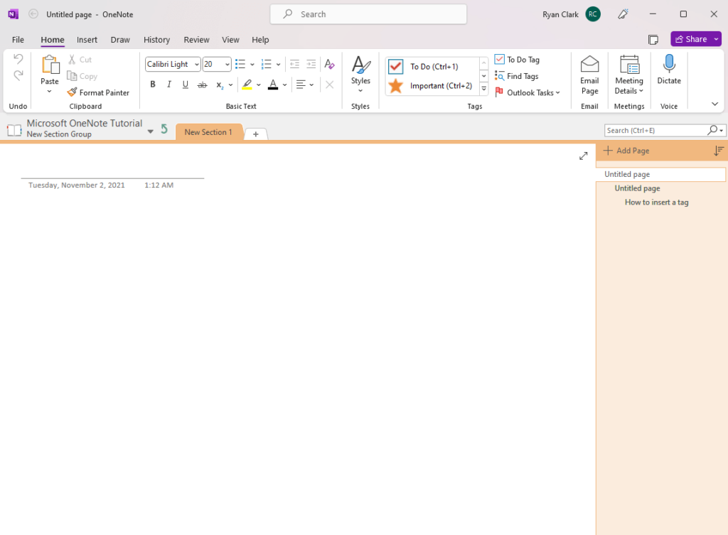 Interface of OneNote