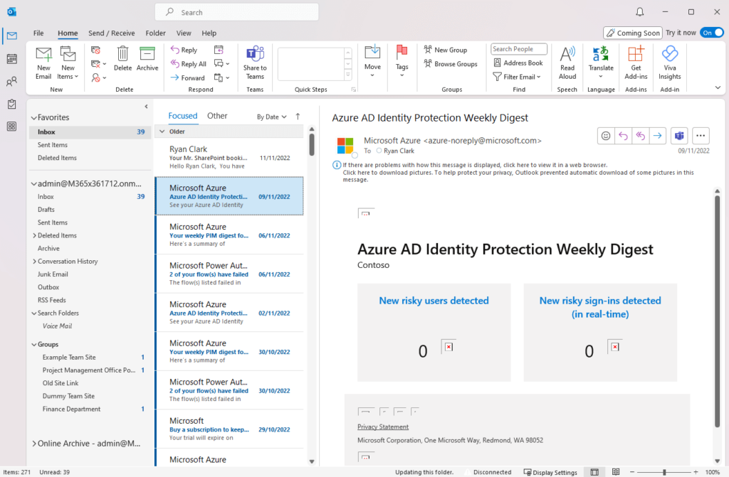 Interface of Outlook
