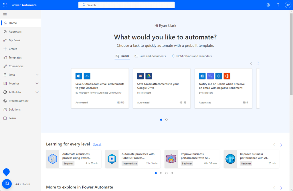 Interface of Power Automate