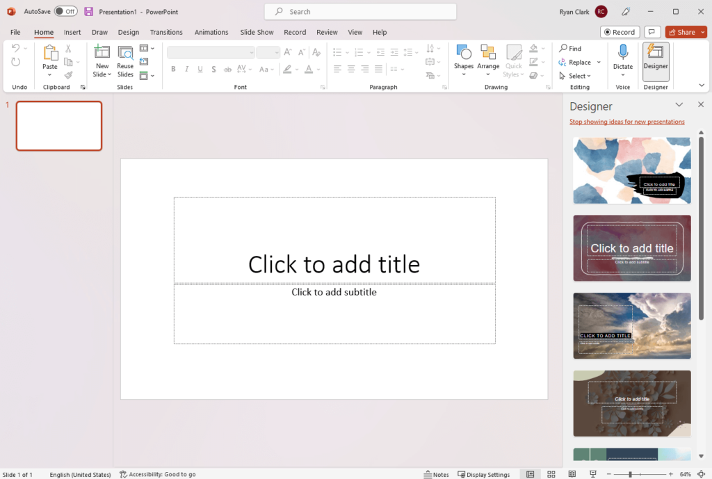 Interface of Microsoft PowerPoint