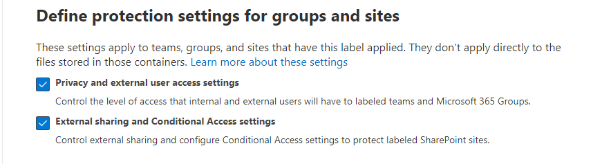 Configure protection settings for groups and sites - sensitivity labels