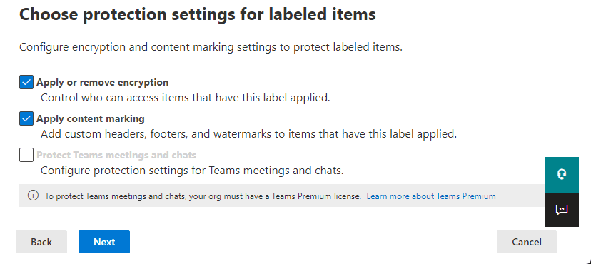 Configure protection settings for labeled items - sensitivity labels