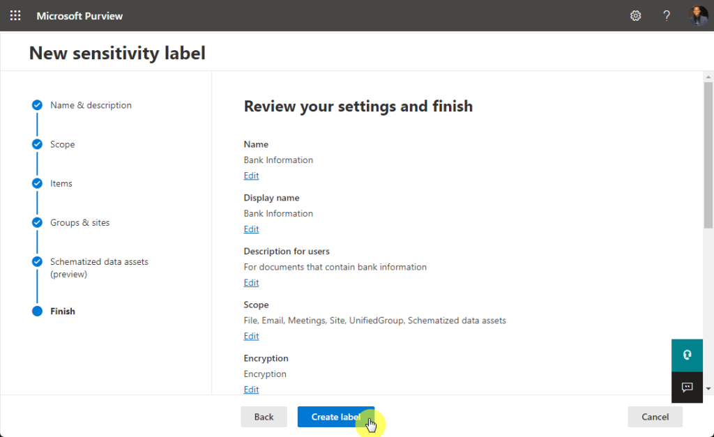 Review your settings and finish