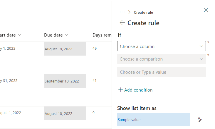 Create a rule for conditional formatting