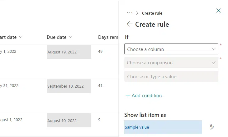 Create a rule for conditional formatting