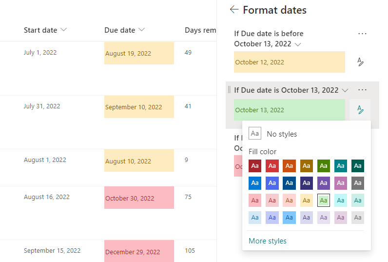 Format date column for column settings