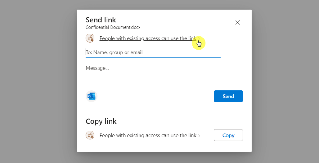 Send link option